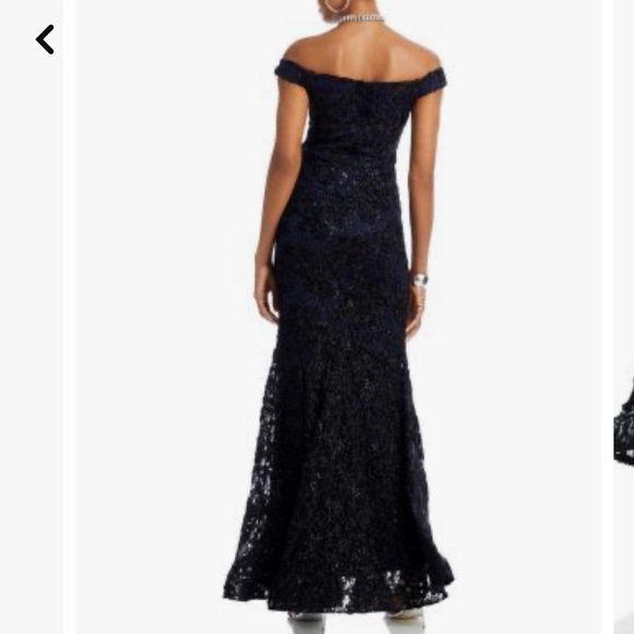 XSCAPE Off-the-Shoulder Embroidered Floral Lace Gown - Picture 3 of 17